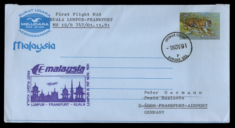 Mayfairstamps Malaysia Flight 1991 Kuala Lumpur to Frankfurt B 747 Cover aaz_377
