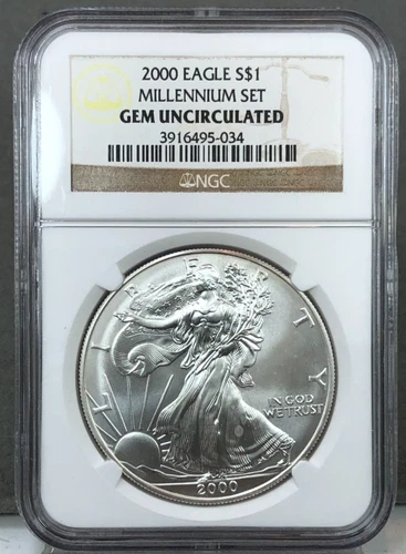 2000 U.S.  American Silver Eagle 1oz Silver Coin NGC GEM UNC From Millenium Set