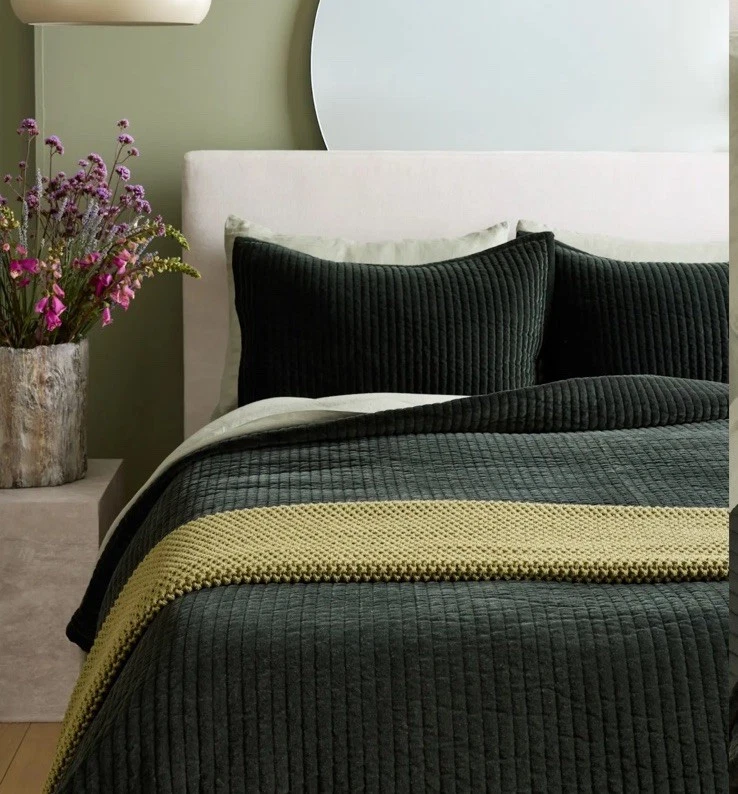 Juego de edredón de canal de terciopelo de algodón Quince King Cal King verde bosque nuevo sin etiquetas Foto 4 de 4