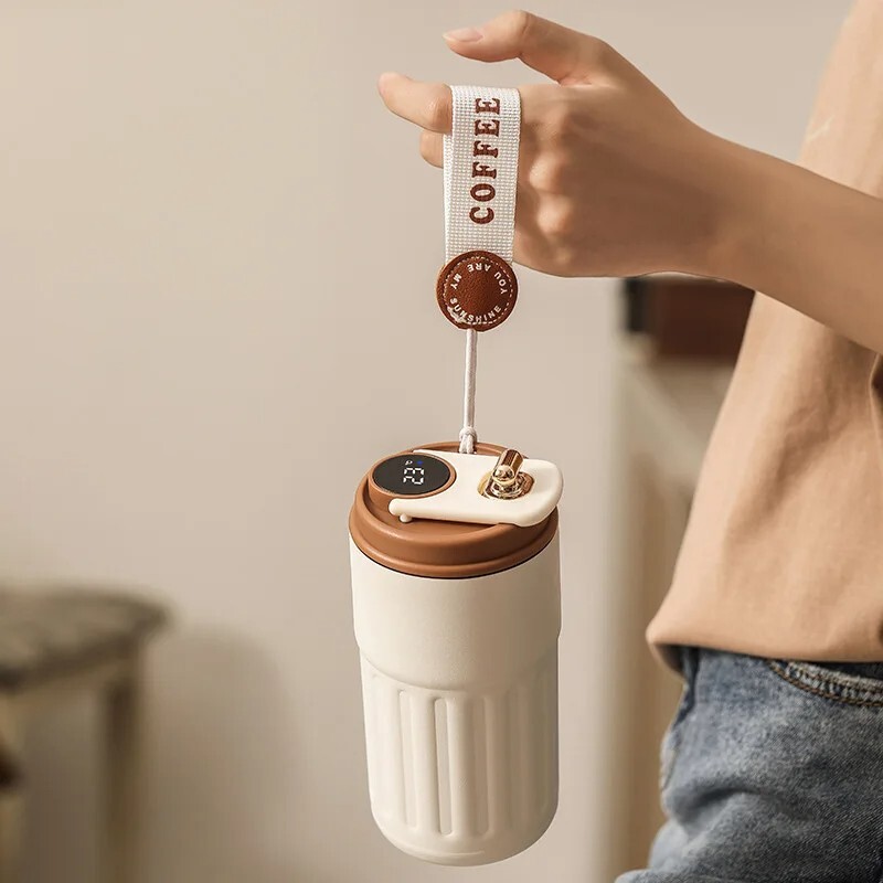 Thermos café thé avec indicateur de température LED tactile, mug isotherme 500ml noir