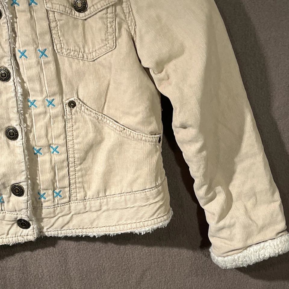 Gap Girl's Khaki Tan Corduroy Jacket Sherpa Lined Flower Embroidery Size S 6 - 7 - Imagem 4 de 4