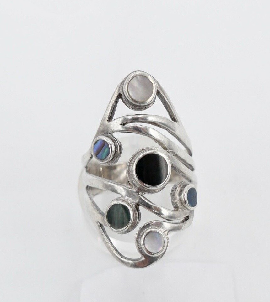 80s silver ring women statement ring size 60 silv… - image 1