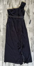 White by Vera Wang Black One Shoulder Ruffles Long Gown Front Slit Satin Sash 16