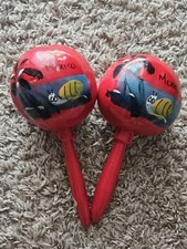 Vintage Hand-Painted MARACAS Souvenir Cozumel Mexico LA COUCARACHA Red