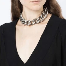 ISABEL MARANT RC0008FA 1" Chunky Link Curb-Chain Necklace Choker Silver Aluminum