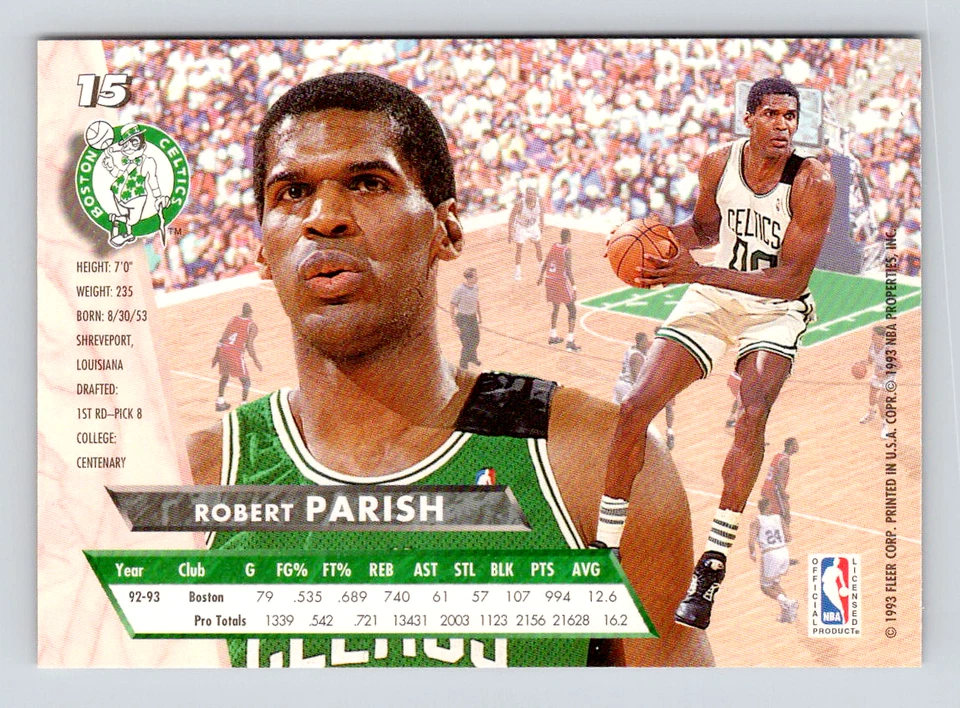 1993 Fleer Ultra Card, #15 Robert Parish Hall of Fame, Boston Celtics - Image 2 of 3
