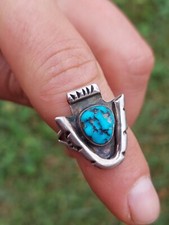 Vintage Navajo Sterling Silver Turquoise Ring Signed MW Native American Size 8