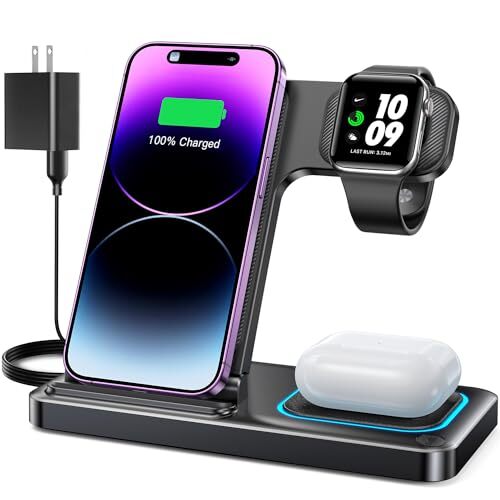 3 in 1 Wireless Charger for iPhone 15/14/13/12,Wireless Charging Station Black