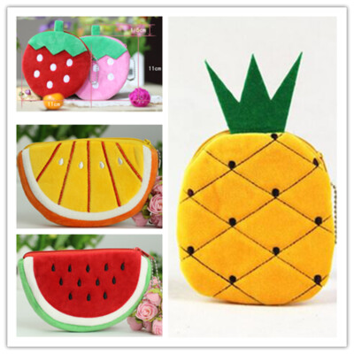 Portable Womens Girl Fruits Watermelon Zipper Coin Purse Wallets Case Plush Bag 