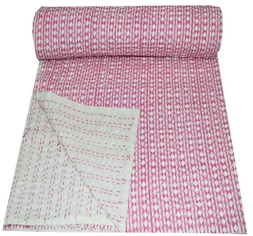Indian Kantha Quilt Bedspread Polka Print Bedding Gudari Throw Handmade Blanket - Image 2 of 4