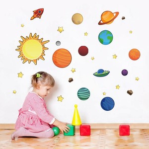 Solar System Wall Stickers Kindergarte Kids Room Space Stars Diy