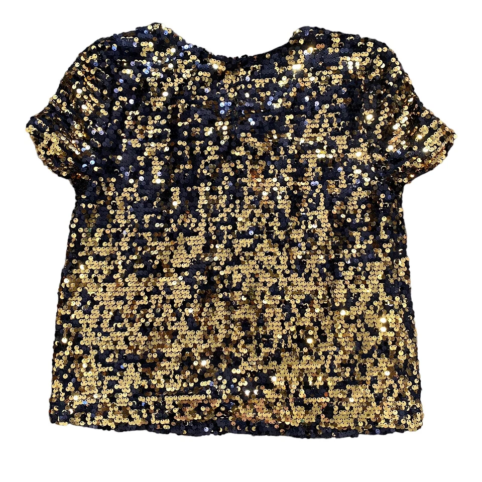Top Shop Women’s Sequin Top Size 4 Gold & Black Holiday Party - Image 3 of 4