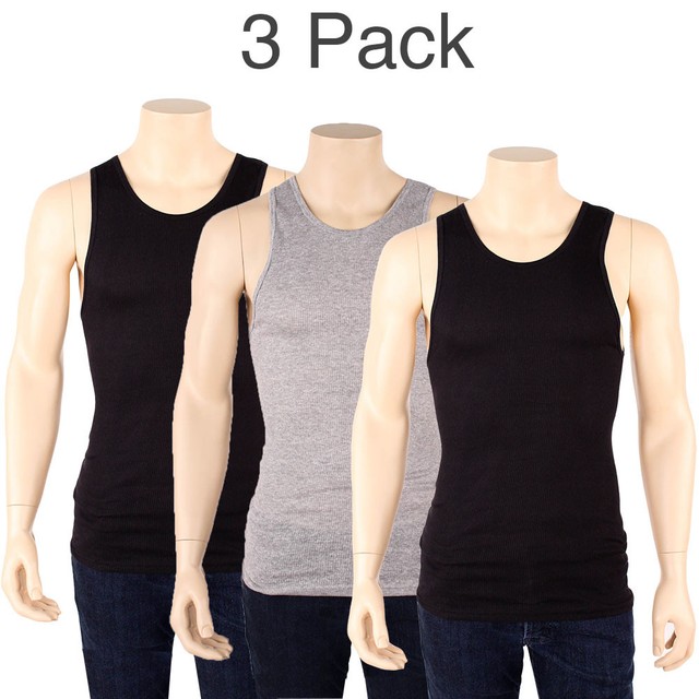 3 Mens Color Tank Top 100 Cotton AShirt Wife Beater Ribbed Lot Pack