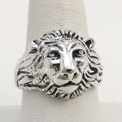 Sterling Silver Lion Face Mens Ring Leo King Of The Jungle Unisex