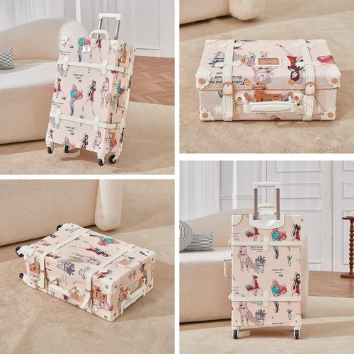 2 Piece Vintage Luggage Set 20" Women Carry On Suitcase 12" Train Case - Picture 2 of 8