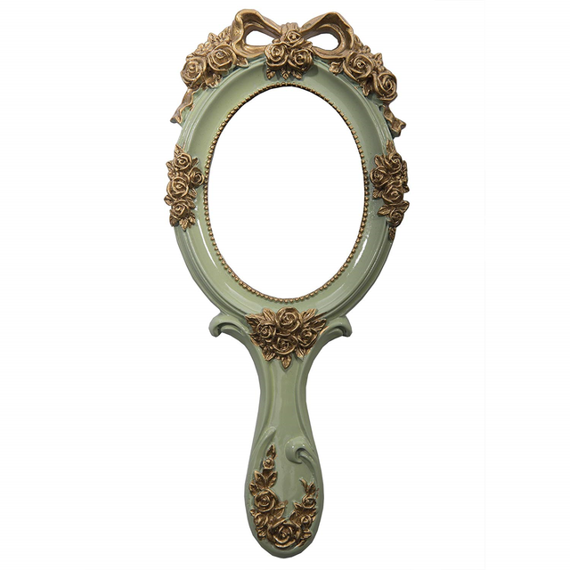 Nerien Vintage Style Rose Hand Held Mirror Princess Oval Vanity Mirror