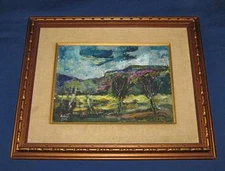 Yehuda Rodan Painting Landscape Mountains 9 1/2" x 12 1/2"  Oil on Wood, Framed