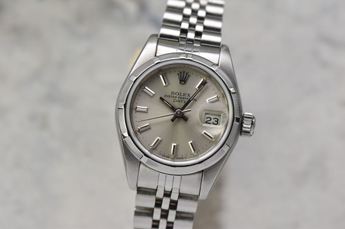Ladies Rolex Oyster Perpetual Date Tritium Silver Dial Steel 26MM Watch 69190