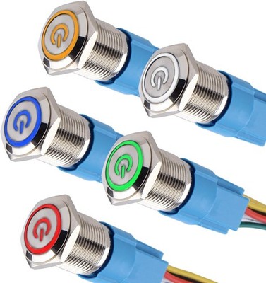 16mm Metal Latching Push Button Switch Waterproof Silver Shell 12V 24V 1NO 1NC