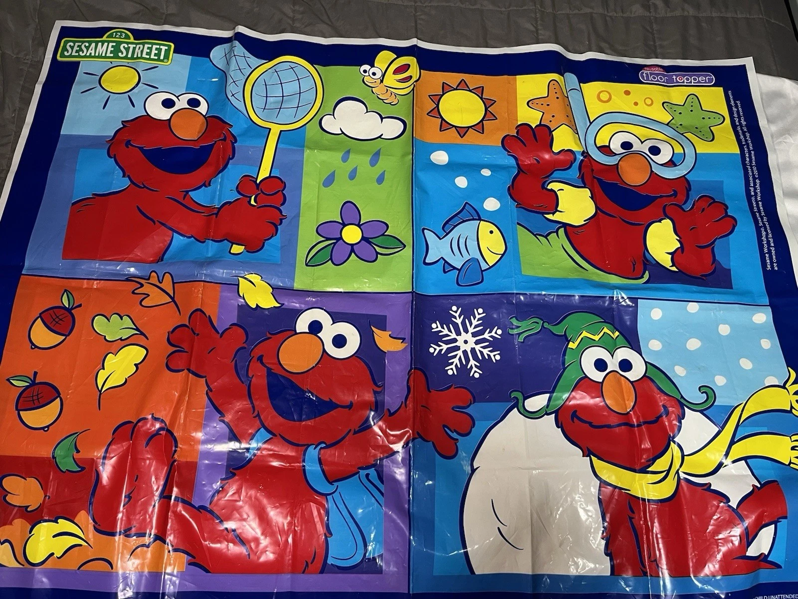 Sesame Street Elmo Four Seasons Vinyl Play N Eat Mat 36x48 Floor Topper 2010