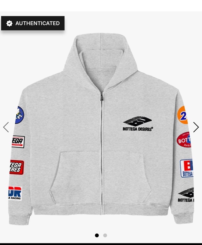 Bottega Desires Racing Graphic Print Zip Hoodie Gray Cotton Hooded Men's