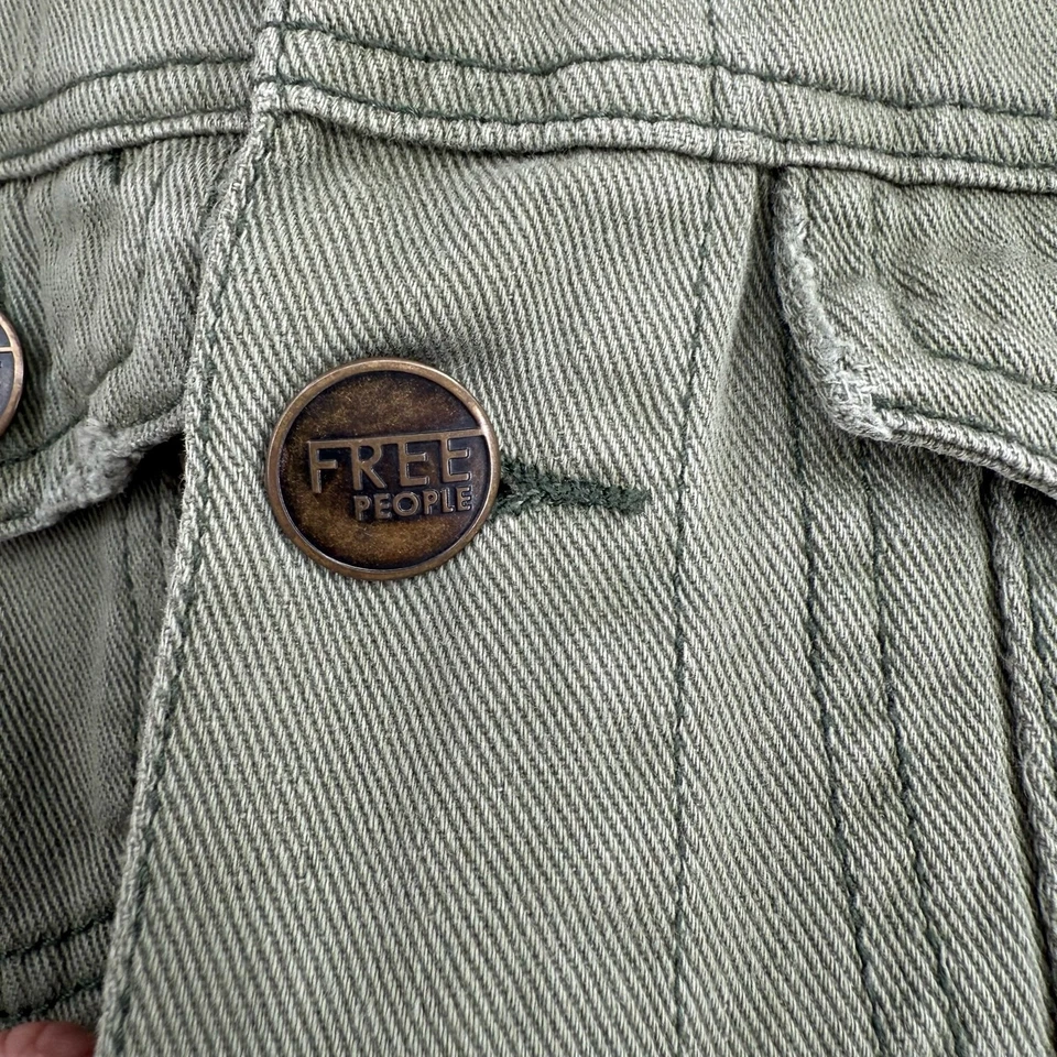 Free People состаренная военная джинсовая куртка женская 2 оливково-зеленая - Изображение 3 из 4
