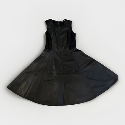 Halogen Black Leather Fit & Flare Dress Sleeveless Round Neck Zip Knee 2