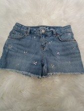 Cat Jack Girls Blue Floral Denim Cut-Off Shorts Stretch Frayed Hem Size M 8