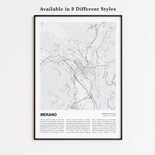 Merano City Map Print, Bolzano Travel Poster, Modern Map, Wall Decor Art