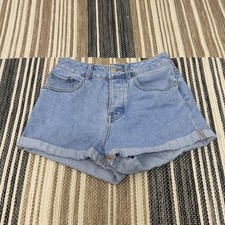 Brandy Melville Denim Shorts Womens 26 Blue High Rise Button Fly Folded Cuff