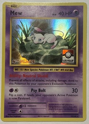 Pokemon Mew 4th Place League & Championship Cards 53/108 Excellent Light Play