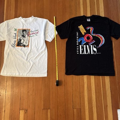 Vintage Lot of 2 Elvis Week 90 s USA T-Shirt Single Stitch Size Large B&W RARE