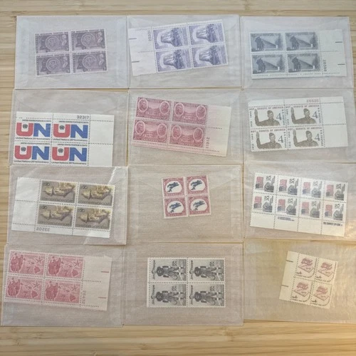 US Stamp Plate Block Lot 12 Blocks MNH MH Mint Collection Glassines Vintage