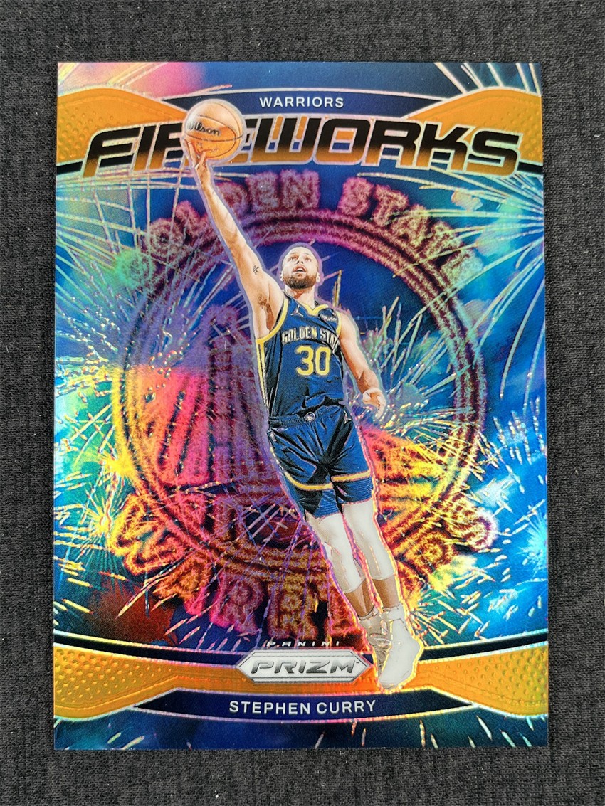 2024-25 Panini Prizm Basketball Stephen Curry Fireworks Orange Prizm 24/49