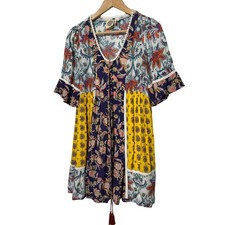 Lilka Anthropologie Mixed Print Floral Lace Up Tassel Mini Dress Size XS
