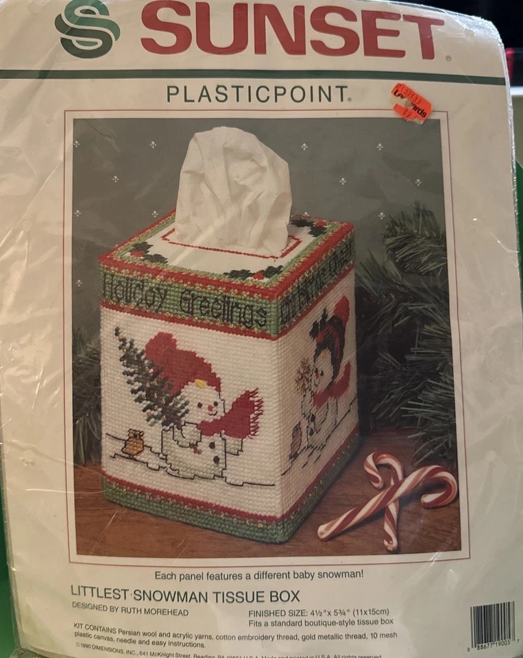 1990 Dimensions Sunset 19005 Plasticpoint Littlest muñeco de nieve kit de caja de pañuelos EE. UU. Foto 2 de 4
