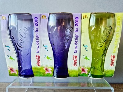 McDonalds Coca Cola Gläser Lila Grün Neue Designs 2010 Verpackt x3