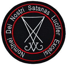 SATANAS LUCIFER EXCELSI RED  WHITE circle border EMBROIDERED PATCH