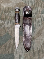 WW2 USA Vintage Kinfolks Fighting Knife w/ Leather Sheath Scabbard