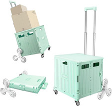 Honshine Light Green Foldable Cart With Stair Climbing Wheels Rolling Crate