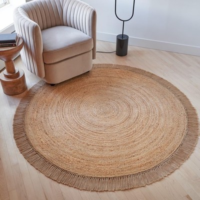 Beautiful 5x5 ft Round Jute Area Rug for Your Home - This Natural Hand Woven ...