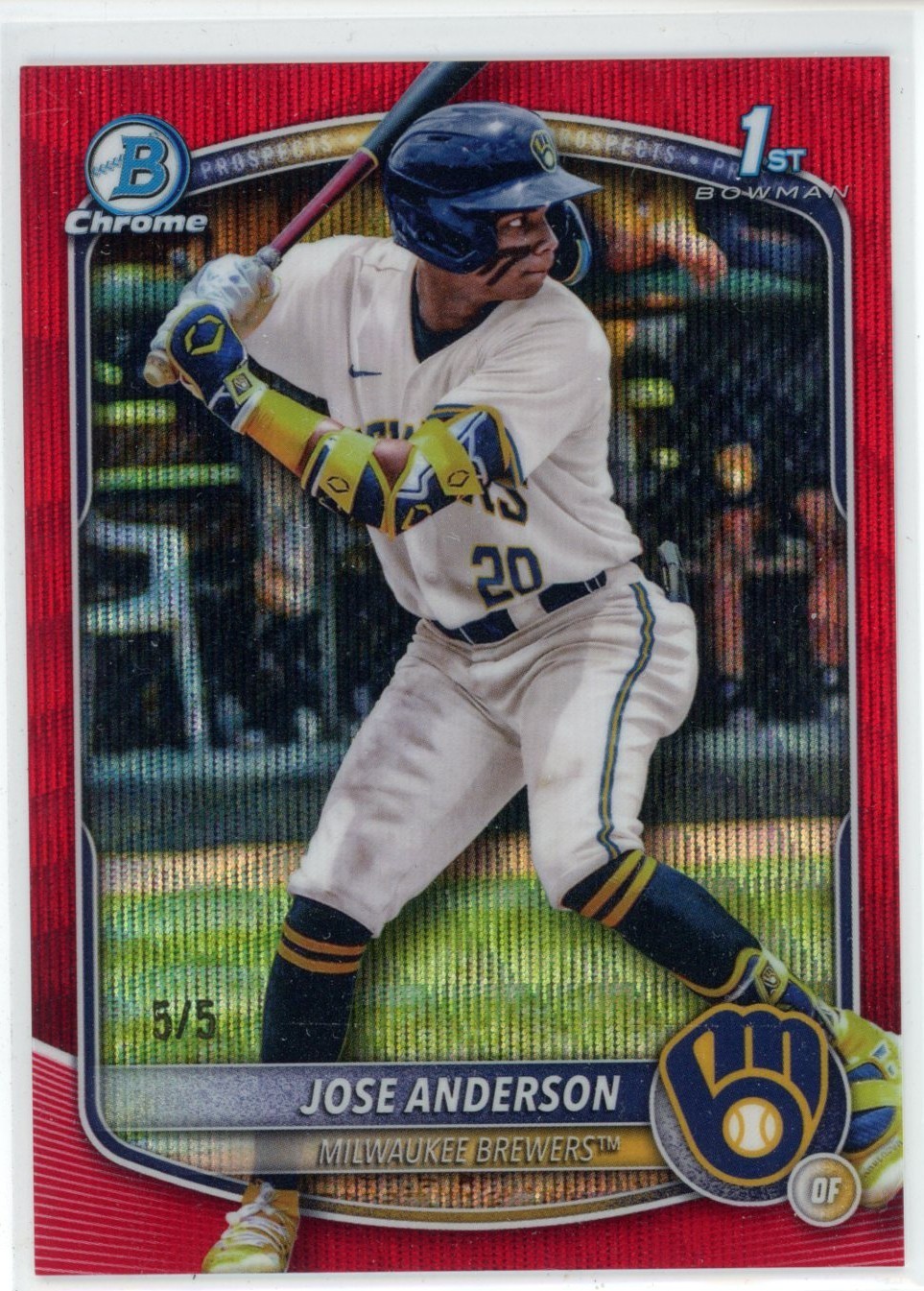 Jose Anderson 2025 Bowman Chrome Baseball Red Wave 5/5 SP Brewers BCP-193