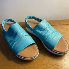 Moda in Pelle Prasha Turquoise Leather Wedge Sandals Size 6 UK  39 EU