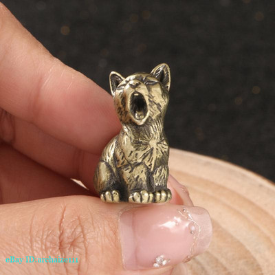 Retro Lucky Cat Solid Brass Ornament Cute Mimi Kitten Tea Pet Statue Crafts ﻿