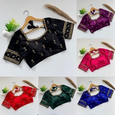 Readymade Saree Blouse Silk Party Sari Bollywood Indian Wedding Stitched Choli
