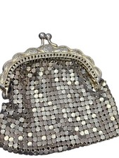 German Silver Metal Mesh Coin Purse Art Deco Formal Vintage with Ornate Frame