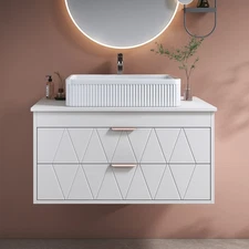 31.5" Single Bathroom Vanity w Ceramic Vessel Sink and Wide Storage Cabinet