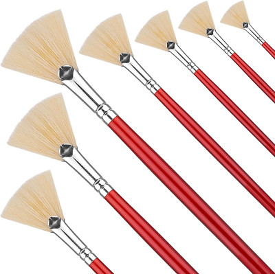 7 Pieces Fan Brush for Painting, Artist Fan Paint Brush Set with Hog B