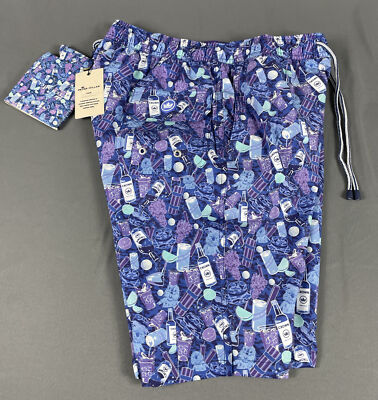 Peter Millar Swim Trunks Seaside Small Transfusion Boom Boom Print Blue ATL $98