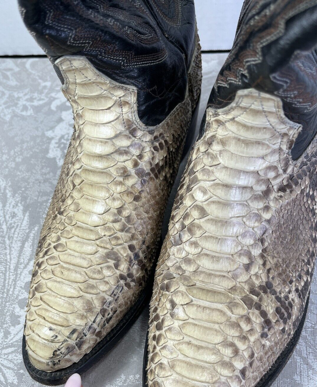 Dan Post Snakeskin Python Cowboy Beige Black Boot… - image 13